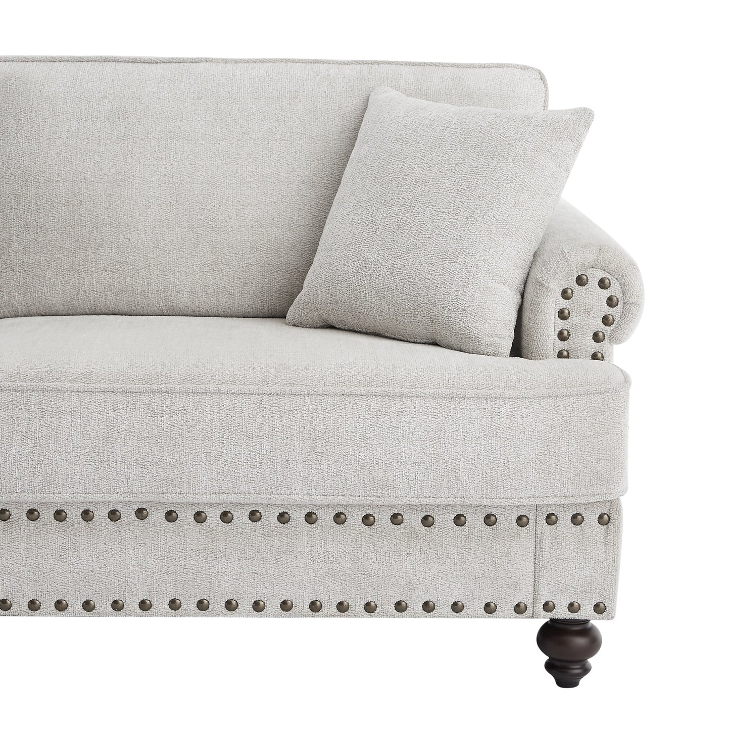 White 82'' Modern 2-Seater Upholstered Sofa with Nailhead Trim, Pillows, and Sponge Cushions