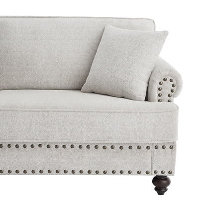 White 82'' Modern 2-Seater Upholstered Sofa with Nailhead Trim, Pillows, and Sponge Cushions