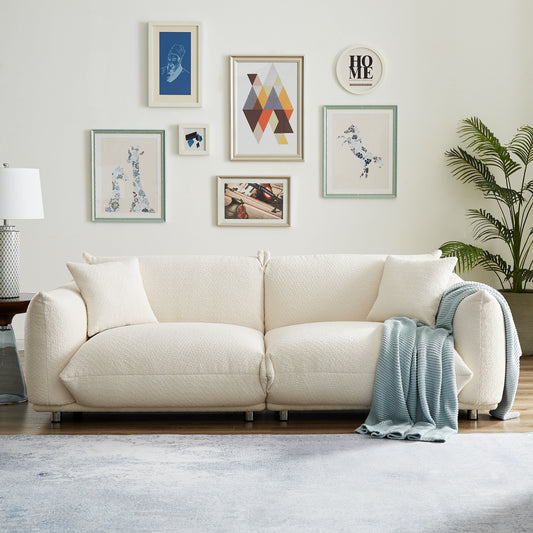 White 87'' Modern Lamb Wool 3-Seater Sofa with Metal Legs