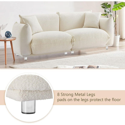White 87'' Oversized Loveseat Sofa Couch with Metal Legs, Solid Wood Frame, 2 Pillows, Plush and Durable