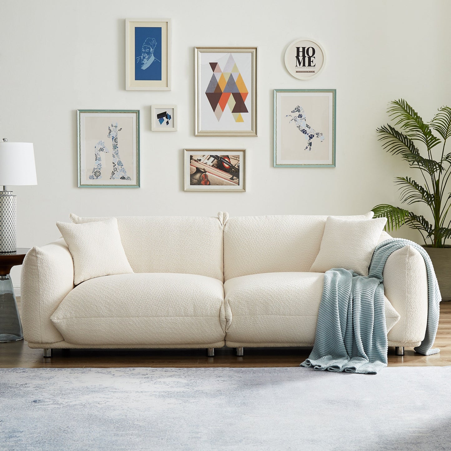 White 87'' Oversized Loveseat Sofa Couch with Metal Legs, Solid Wood Frame, 2 Pillows, Plush and Durable