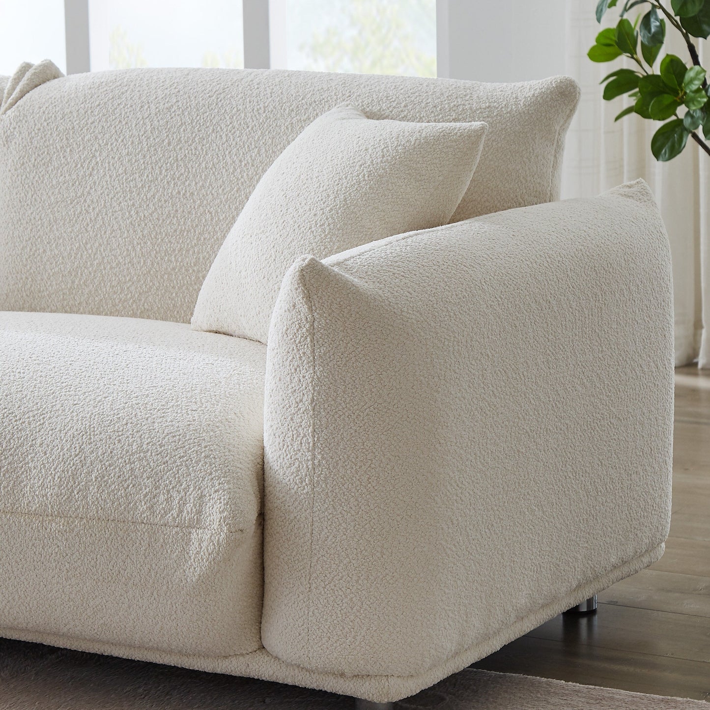 White 87'' Oversized Loveseat with Metal Legs, Solid Wood Frame, and 2 Pillows