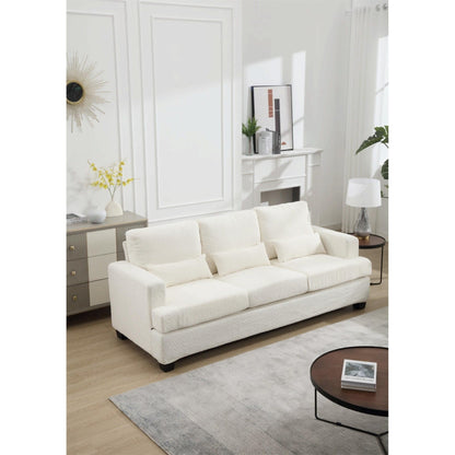 White 88.4 Fabric Modern 3-Seater Sofa Couch Sofa, with 3 Pillows, Removable Back Cushions, Hardwood and Steel Frame