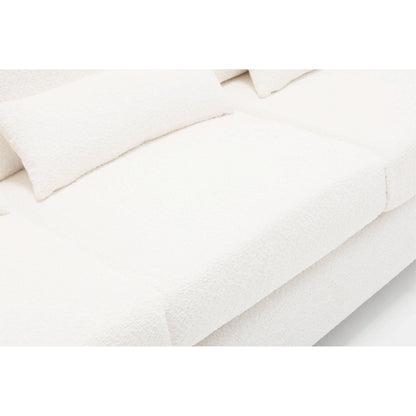 White 88.4 Modern Fabric 3-Seater Sofa with 3 Pillows, Removable Back Cushions, Hardwood and Steel Frame