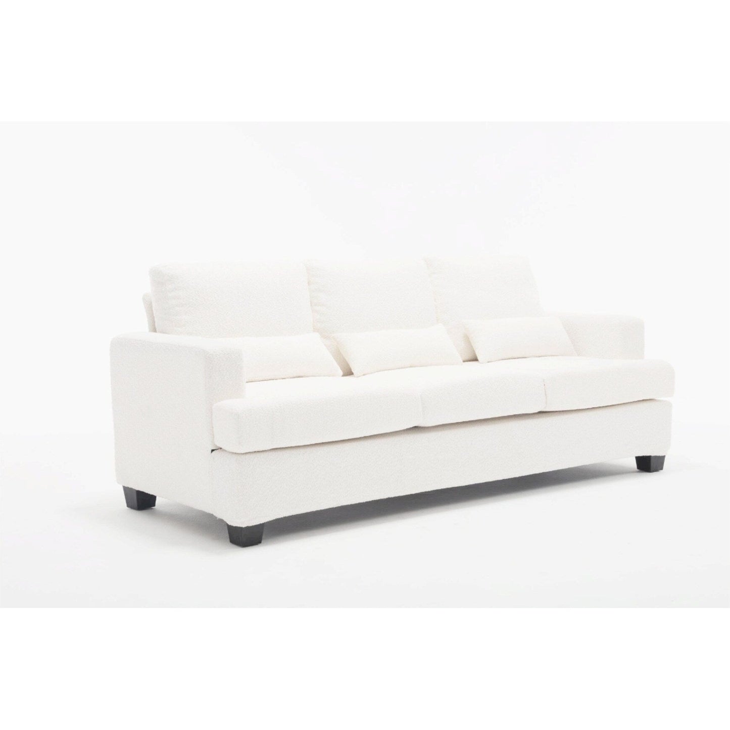 White 88.4 Modern Fabric 3-Seater Sofa with 3 Pillows, Removable Back Cushions, Hardwood and Steel Frame