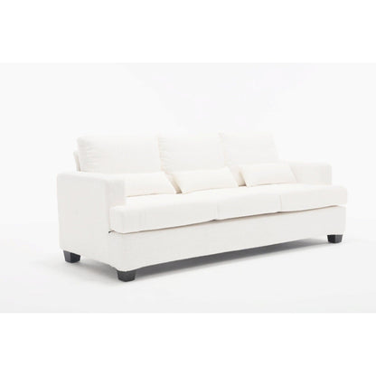 White 88.4 Modern Fabric 3-Seater Sofa with 3 Pillows, Removable Back Cushions, Hardwood and Steel Frame