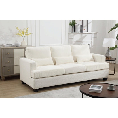 White 88.4'' Fabric 3-Seater Sofa with Removable Back Cushions, Deep Seating, and Sturdy Hardwood-Steel Frame