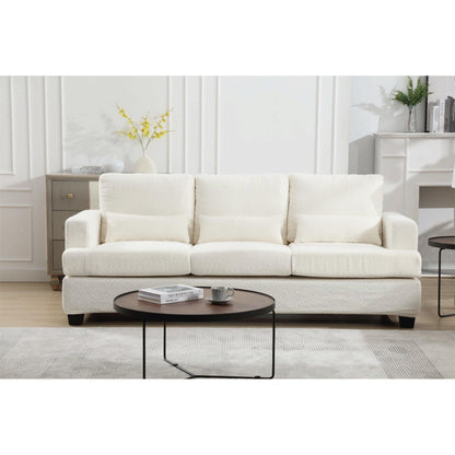 White 88.4'' Fabric 3-Seater Sofa with Removable Back Cushions, Deep Seating, and Sturdy Hardwood-Steel Frame