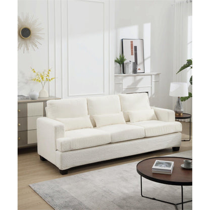 White 88.4'' Fabric 3-Seater Sofa with Removable Back Cushions