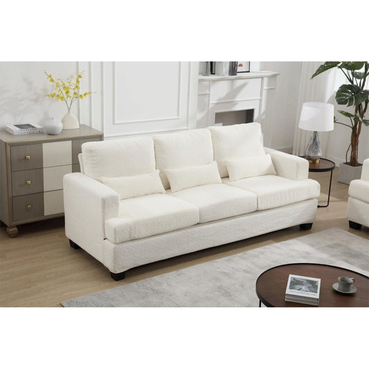 White 88.4'' Fabric Modern 3-Seater Sofa with Removable Back Cushions and Hardwood Frame