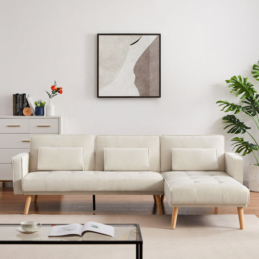 White 94.5 Convertible Linen Sectional Sofa with Right Facing Chaise, Organizer Bag, and Foam Cushions