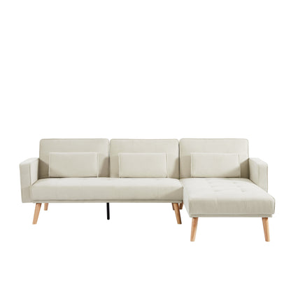 White 94.5'' Linen 3-Seater Sectional Sofa with Right Chaise and Storage Bag