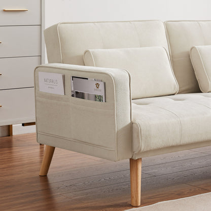 White 94.5'' Linen 3-Seater Sectional Sofa with Right Chaise and Storage Bag