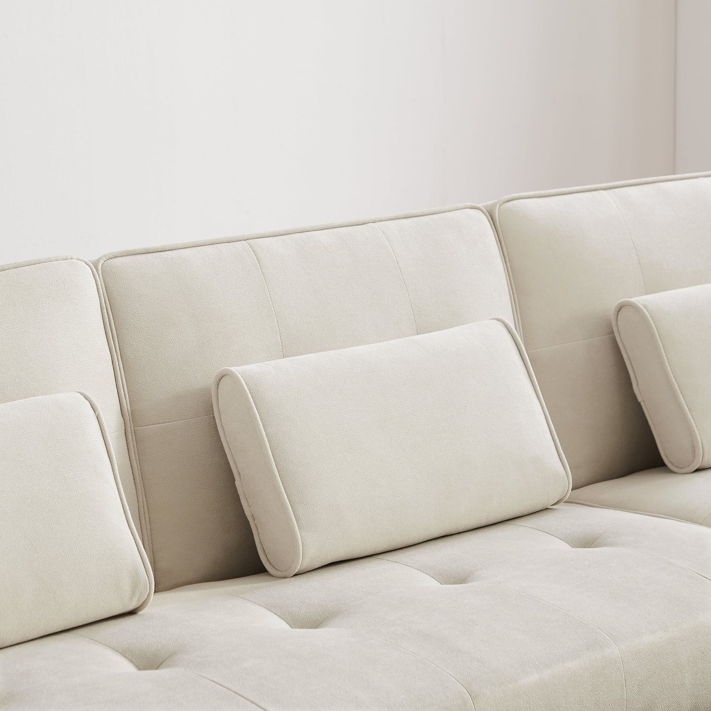 White 94.5'' Linen 3-Seater Sectional Sofa with Right Chaise and Storage Bag
