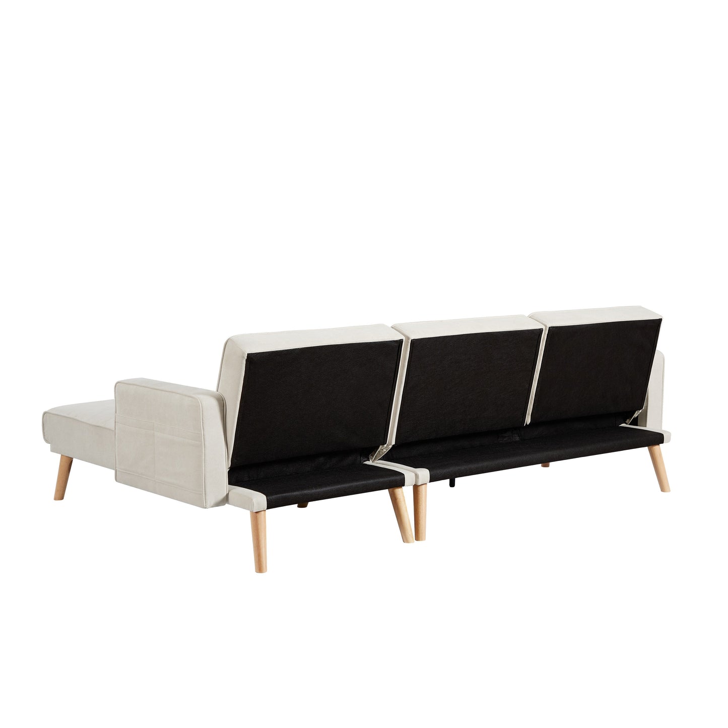 White 94.5'' Linen 3-Seater Sectional Sofa with Right Chaise, Foam Cushions, and Storage Bag