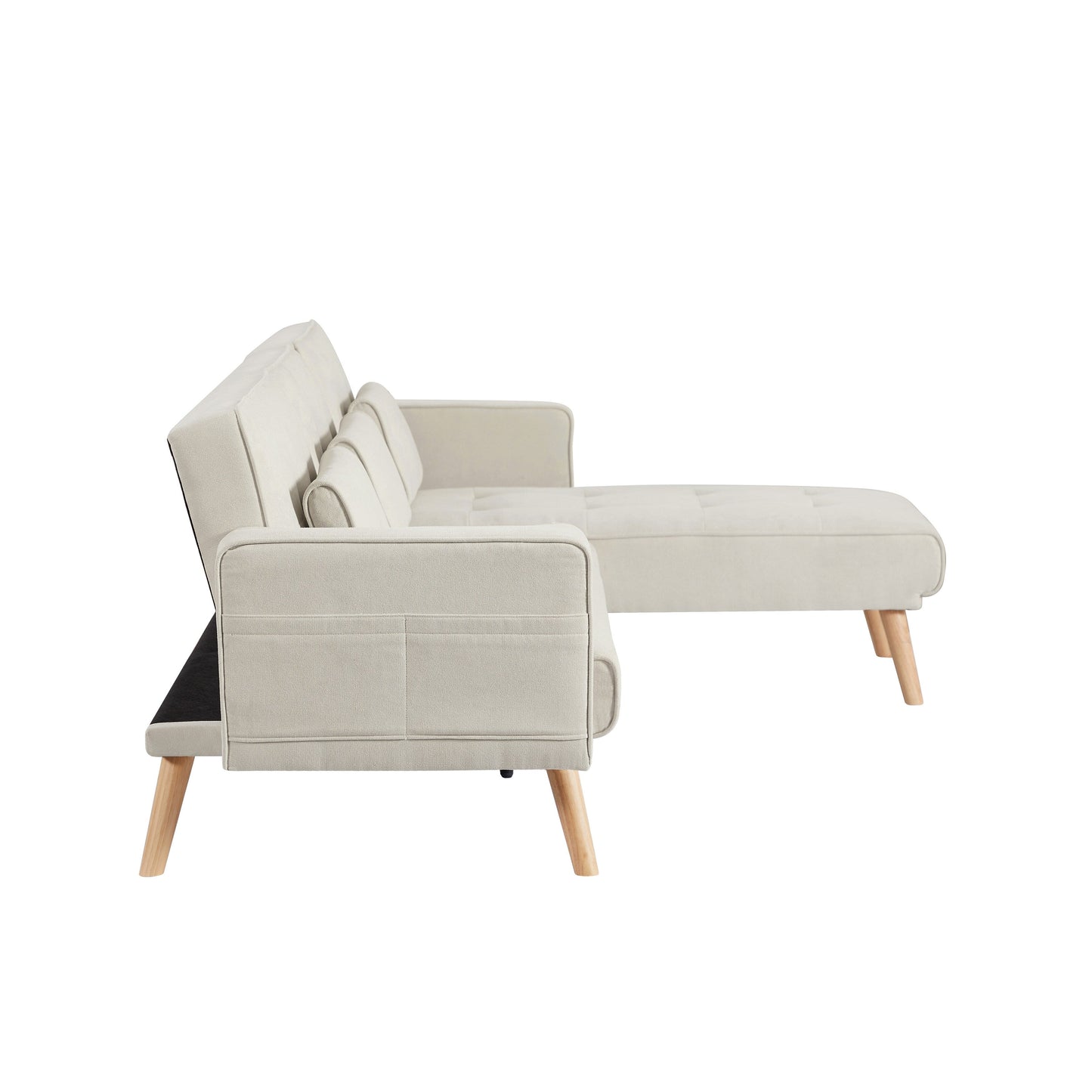 White 94.5'' Linen 3-Seater Sectional Sofa with Right Chaise, Foam Cushions, and Storage Bag