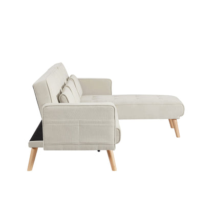 White 94.5'' Linen 3-Seater Sectional Sofa with Right Chaise, Foam Cushions, and Storage Bag