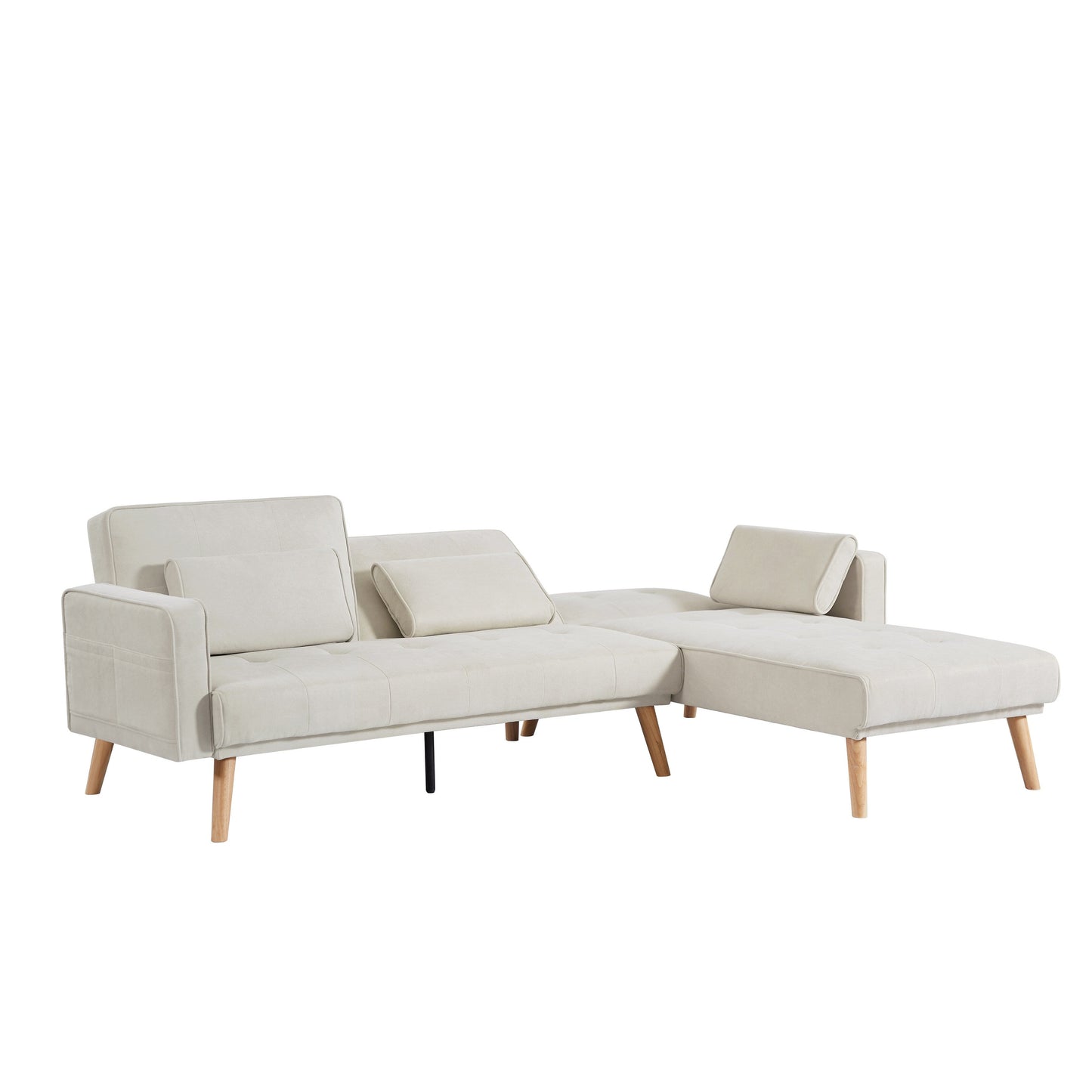 White 94.5'' Linen 3-Seater Sectional Sofa with Right Chaise, Foam Cushions, and Storage Bag