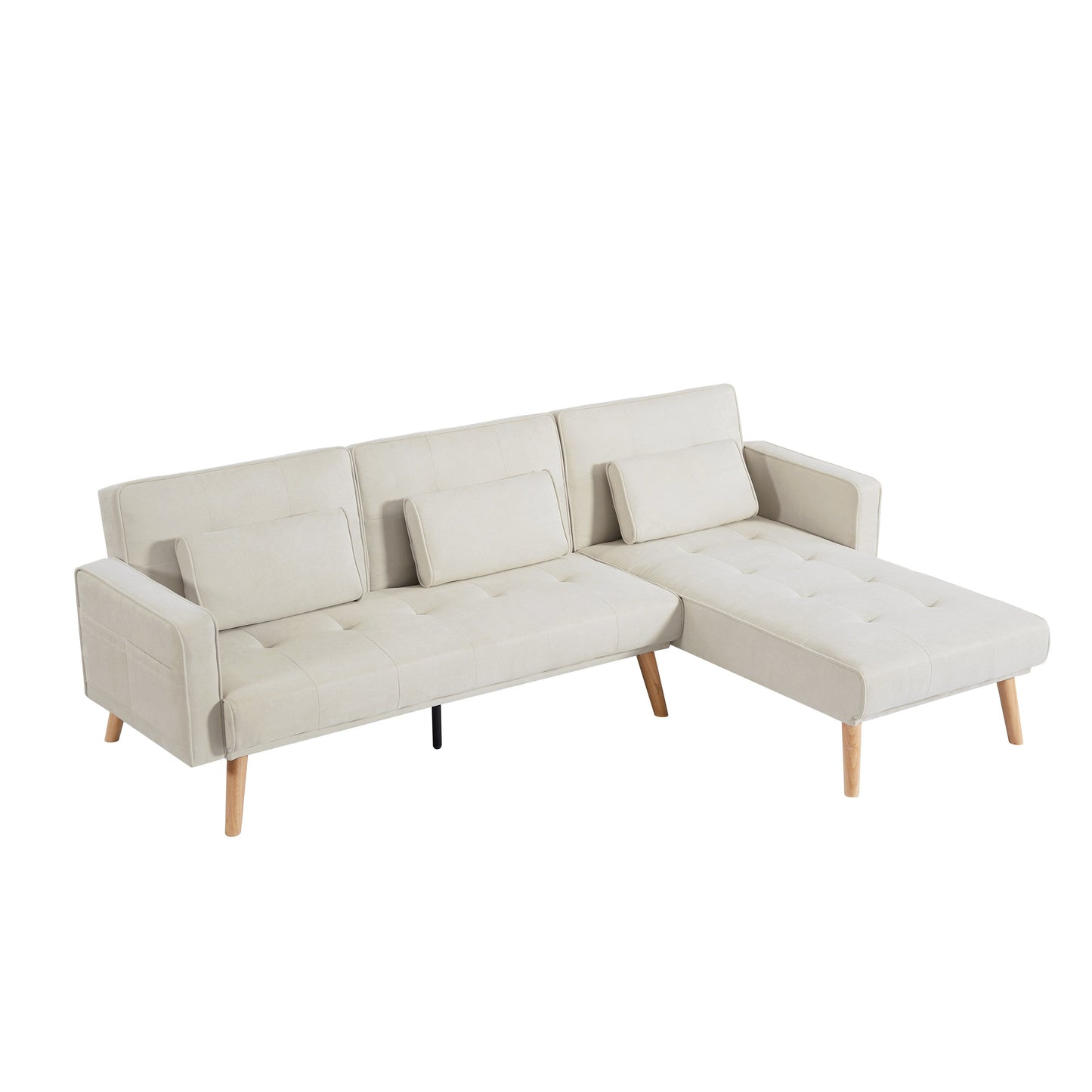 White 94.5'' Linen 3-Seater Sectional Sofa with Right Chaise, Foam Cushions, and Storage Bag
