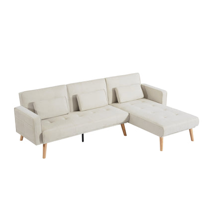 White 94.5'' Linen 3-Seater Sectional Sofa with Right Chaise, Foam Cushions, and Storage Bag
