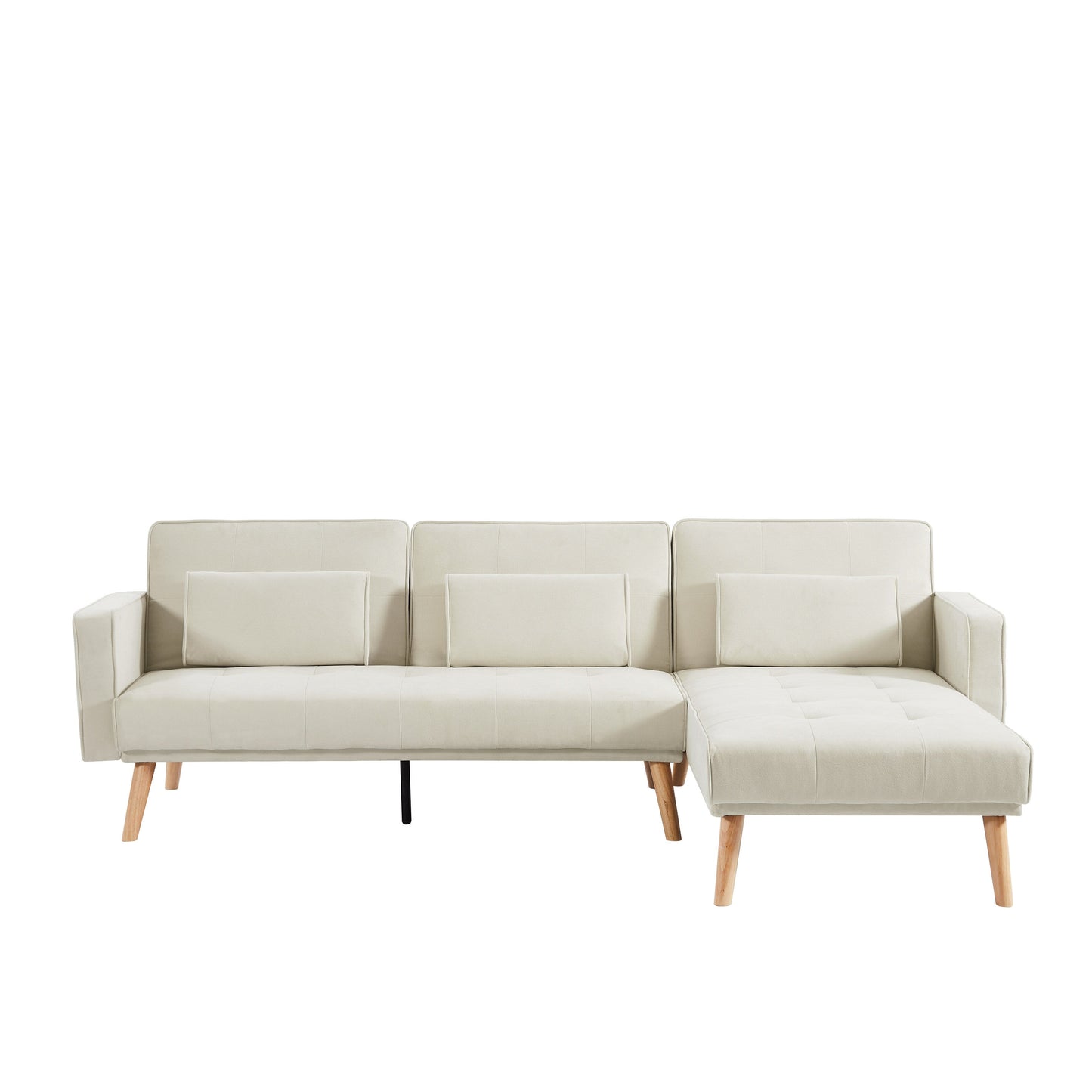 White 94.5'' Linen Convertible 3-Seater Sectional Sofa with Chaise and Organizer Bag