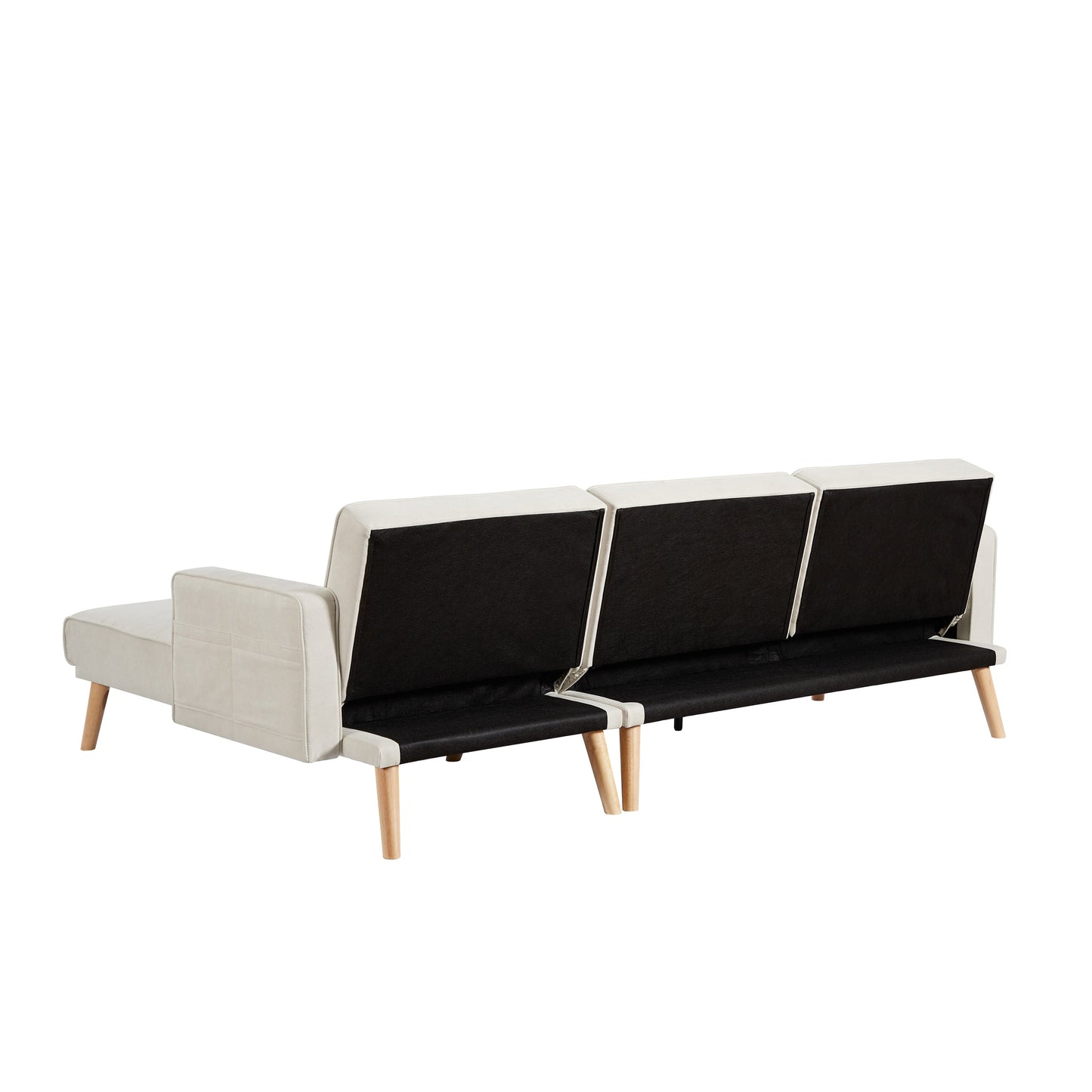 White 94.5'' Linen Convertible 3-Seater Sectional Sofa with Chaise and Organizer Bag
