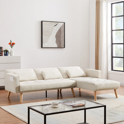 White 94.5'' Linen L-Shaped Convertible Sofa with Storage