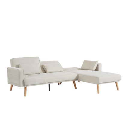 White 94.5'' Linen L-Shaped Convertible Sofa with Storage