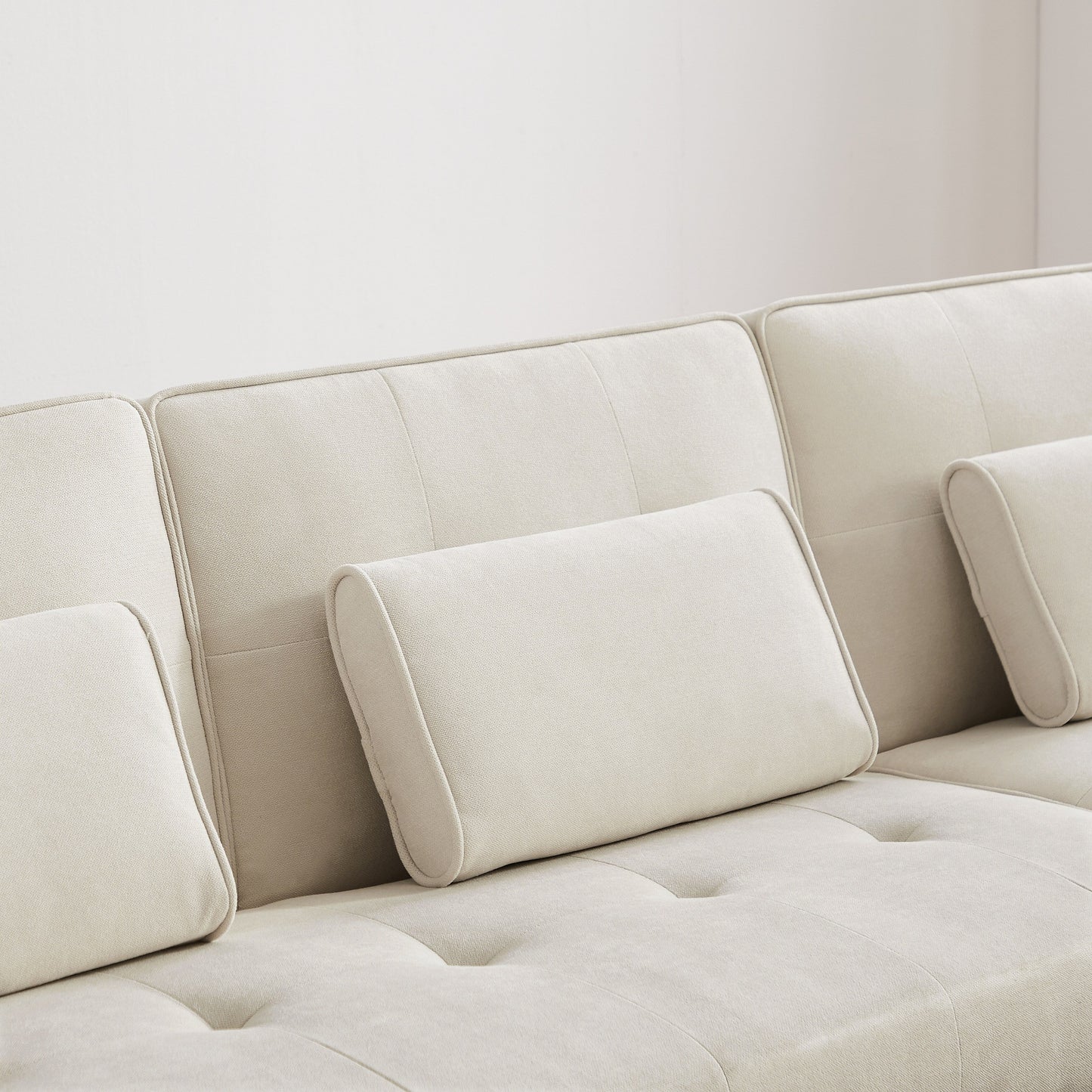 White 94.5'' Linen L-Shaped Convertible Sofa with Storage