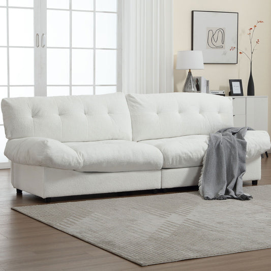 White 96.46 Fabric 2-Seater Sofa with Button Tufting, Comfy and Sturdy Frame for Apartments and Living Rooms