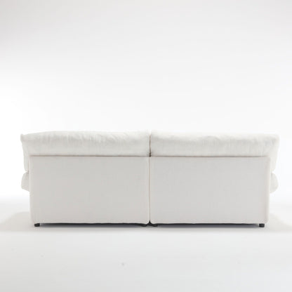 White 96.46'' Fabric 2 Seater Sofa with Button Tufting, Comfy and Sturdy Frame for Living Room and Apartment