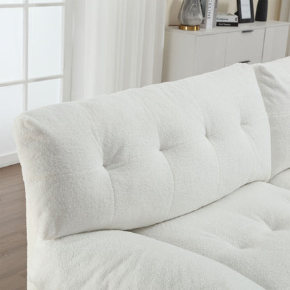 White 96.46'' Fabric 2 Seater Sofa with Button Tufting, Comfy and Sturdy Frame for Living Room and Apartment