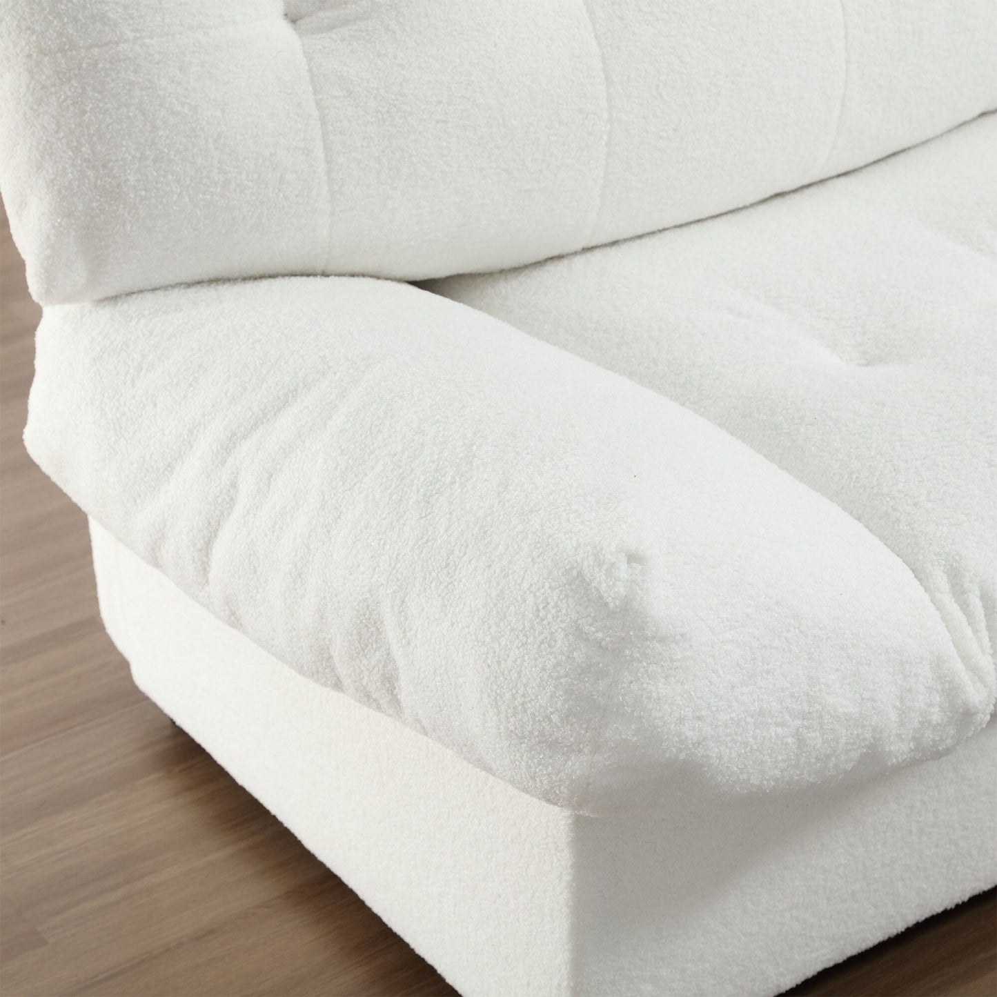 White 96.46'' Fabric 2 Seater Sofa with Button Tufting, Comfy and Sturdy Frame for Living Room and Apartment