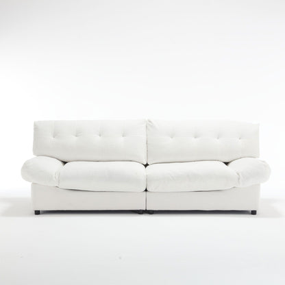 White 96.46'' Fabric 2 Seater Sofa with Button Tufting, Comfy and Sturdy Frame for Living Room and Apartment