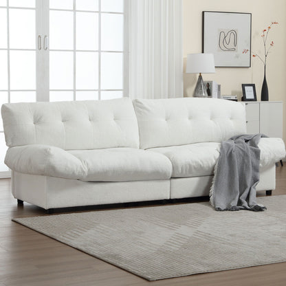 White 96.46'' Fabric 2 Seater Sofa with Button Tufting, Comfy and Sturdy Frame for Living Room and Apartment