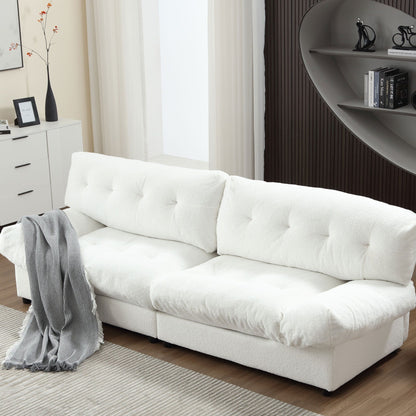 White 96.46'' Fabric 2 Seater Sofa with Button Tufting, Comfy and Sturdy Frame for Living Room and Apartment