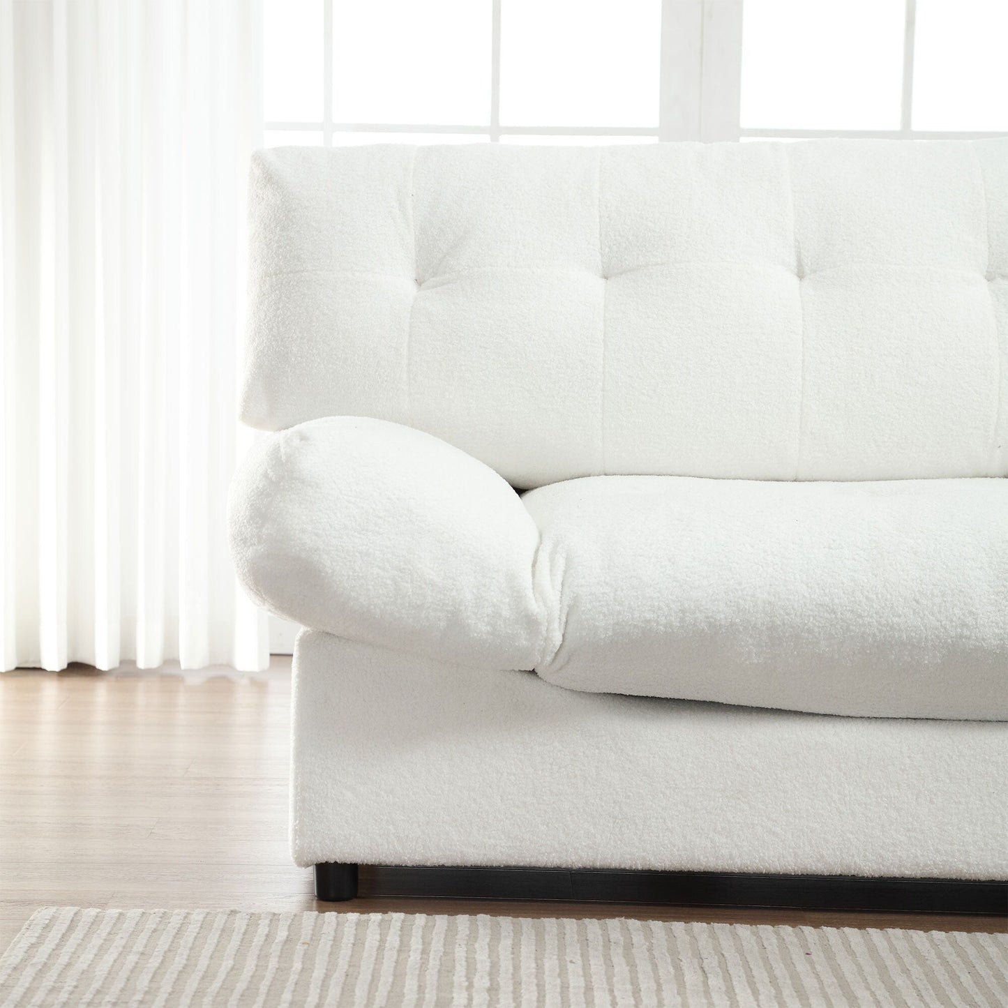 White 96.46'' Fabric 2 Seater Sofa with Button Tufting, Comfy and Sturdy Frame for Living Room and Apartment