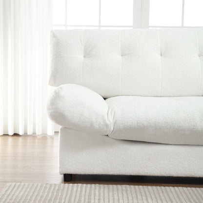 White 96.46'' Fabric 2 Seater Sofa with Button Tufting, Comfy and Sturdy Frame for Living Room and Apartment
