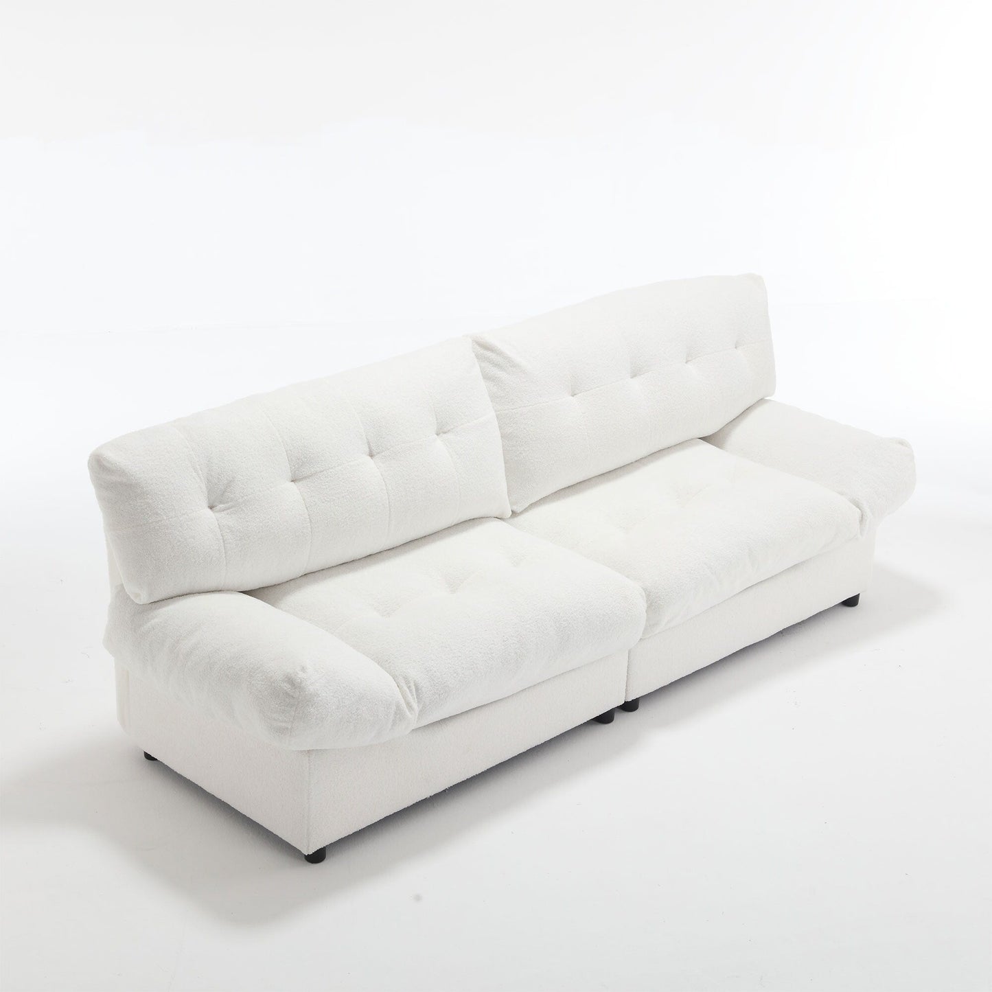 White 96.46'' Fabric 2 Seater Sofa with Button Tufting, Comfy and Sturdy Frame for Living Room and Apartment