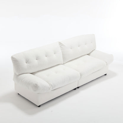 White 96.46'' Fabric 2 Seater Sofa with Button Tufting, Comfy and Sturdy Frame for Living Room and Apartment
