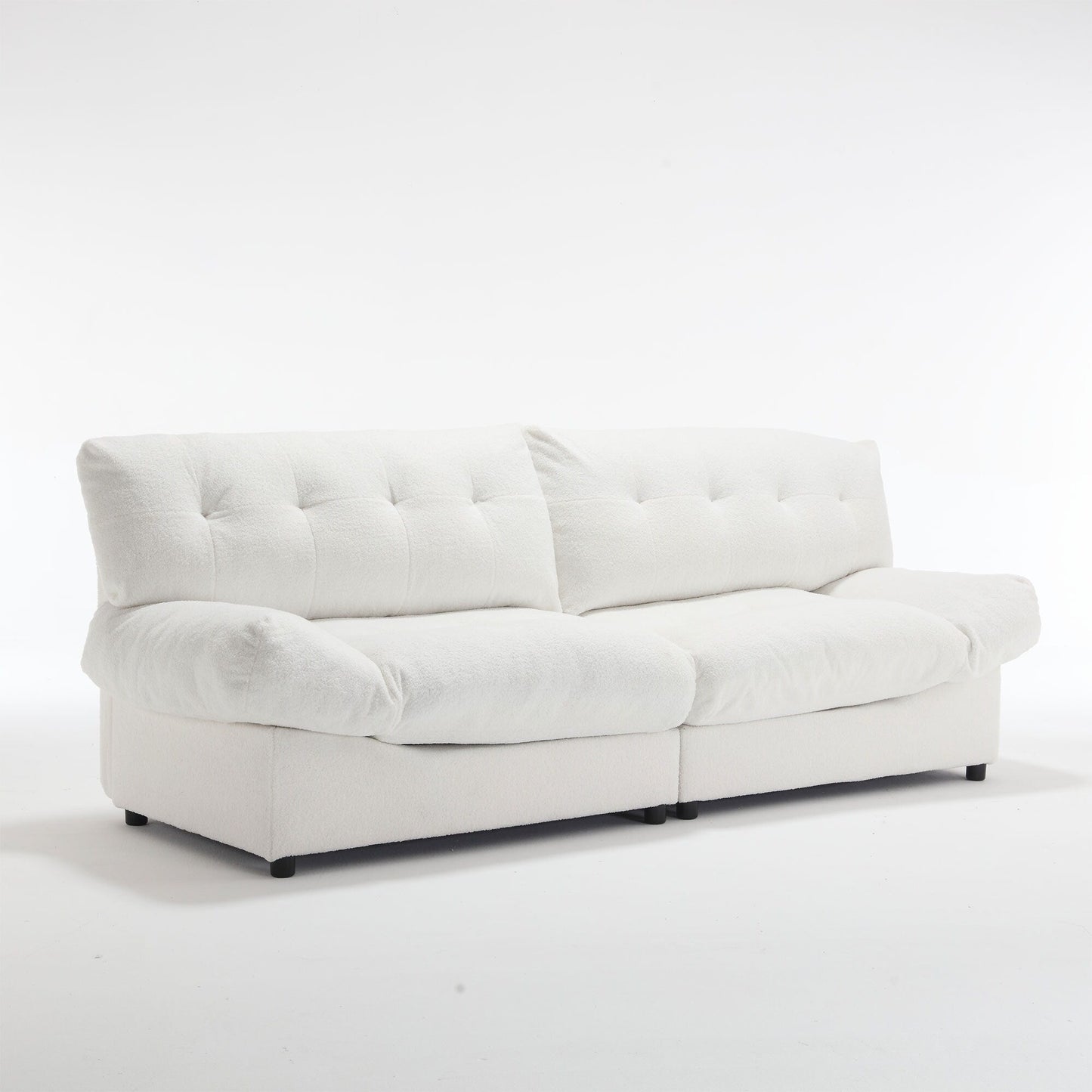 White 96.46'' Fabric 2 Seater Sofa with Button Tufting, Comfy and Sturdy Frame for Living Room and Apartment