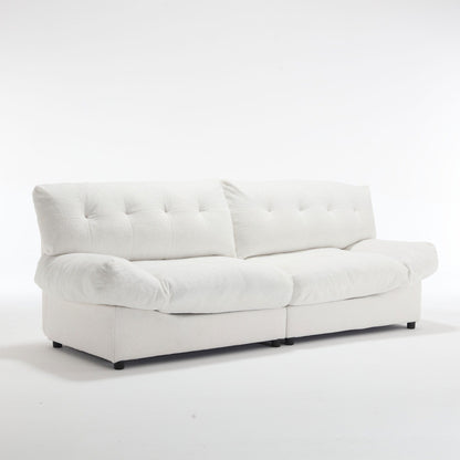 White 96.46'' Fabric 2 Seater Sofa with Button Tufting, Comfy and Sturdy Frame for Living Room and Apartment