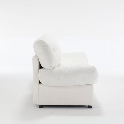 White 96.46'' Fabric 2 Seater Sofa with Button Tufting, Comfy and Sturdy Frame for Living Room and Apartment