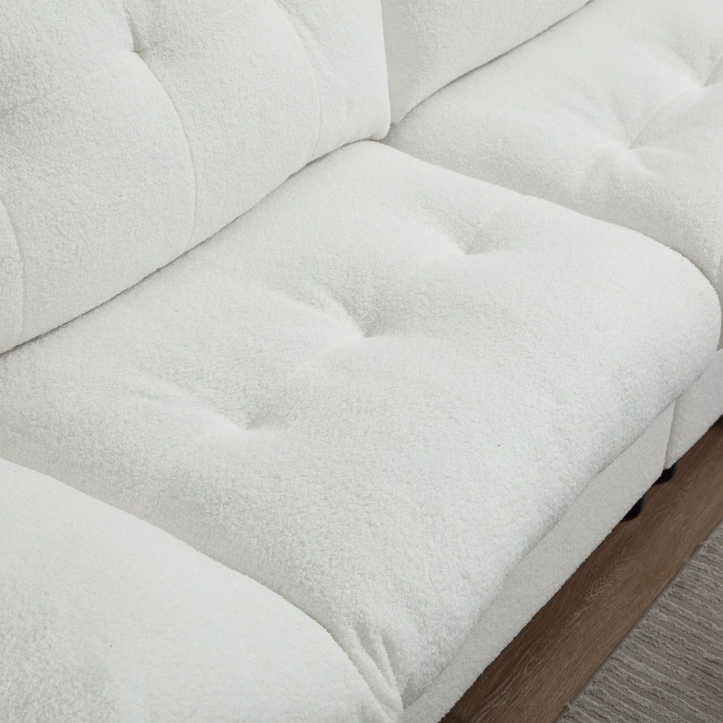 White 96.46'' Fabric 2 Seater Sofa with Button Tufting, Comfy and Sturdy Frame for Living Room and Apartment