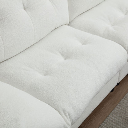 White 96.46'' Fabric 2 Seater Sofa with Button Tufting, Comfy and Sturdy Frame for Living Room and Apartment
