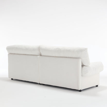 White 96.46'' Fabric 2 Seater Sofa with Button Tufting, Comfy and Sturdy Frame for Living Room and Apartment