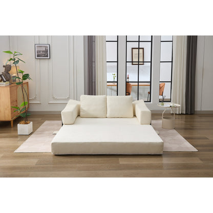 White Chenille Loveseat Fold-Out Floor Sofa Bed