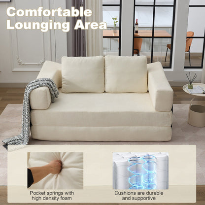 White Chenille Loveseat Fold-Out Floor Sofa Bed