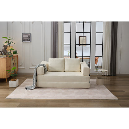White Chenille Loveseat Fold-Out Floor Sofa Bed