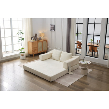 White Chenille Loveseat Fold-Out Floor Sofa Bed